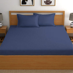 Kuber Industries Lining Design Cotton Double Bedsheet with 2 Pillow Covers, 90"x100" (Blue)-50KM01937