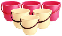 Kuber Industries 6 Pieces Unbreakable Strong Plastic Bathroom Bucket 13 LTR (Pink & Cream) - CTKTC037951