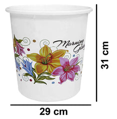 Kuber Industries Flower Print Plastic Garbage Waste Dustbin/Recycling Bin for Home, Office, Factory, 13 Liters (White)-KUBMART10920