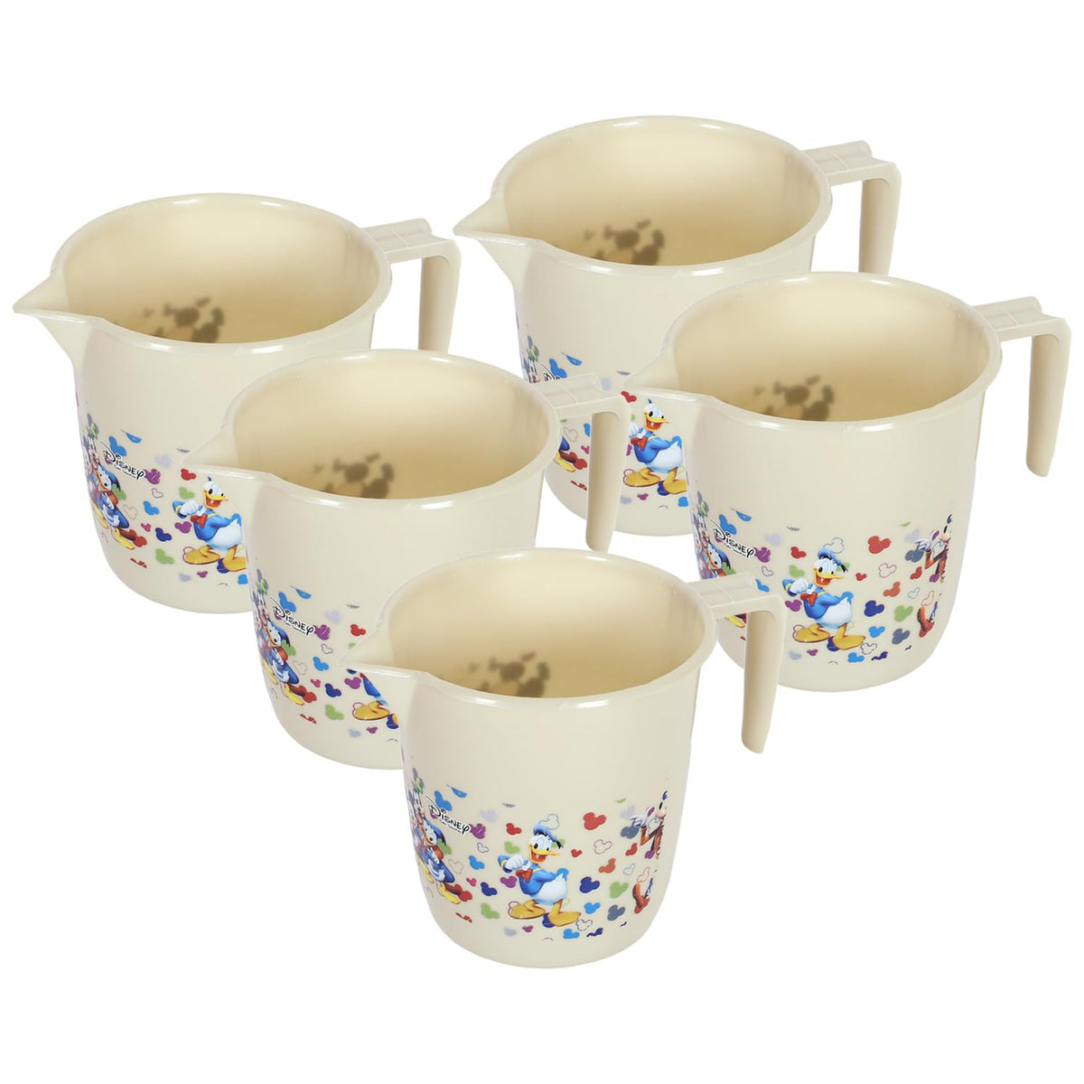 Kuber Industries Disney Team Bathroom Mug | Plastic Bath Mug for Bathroom | Mug for Bathroom | Mug for Toilet | Washroom Jug | 111 Bath Mug | 1 LTR | Pack of 5 | Beige