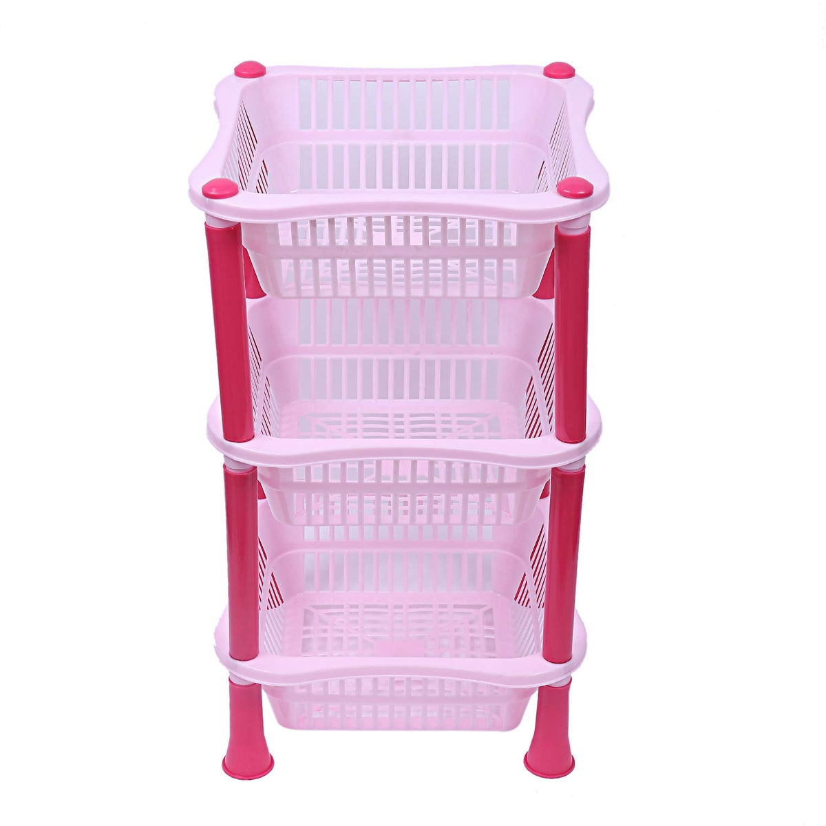Kuber industries Plastic 3 Layer Multi-Purpose Kitchen Storage Basket Rack (Pink)-CTKTC25238