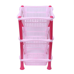 Kuber industries Plastic 2 Pieces 3 Layer Multi-Purpose Kitchen Storage Basket Rack (Pink)-CTKTC25240