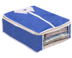 Kuber Industries Foldable Non-Woven Shirt T-shirt Trousers Jeans Organizer With Clear Window- Pack of 6 (Blue) -HS43KUBMART26162