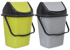 Heart Home Plastic Dustbin/Wastebin With Swing Lid With Handle, 7 Liter- Pack of 2 (Green & Grey)-47HH0845