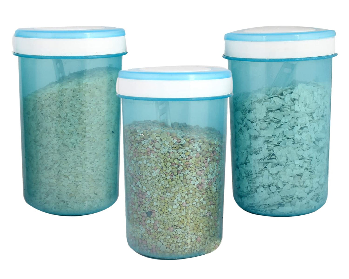 Kuber Industries Containers Set for Kitchen|BPA-Free Plastic 500 ML Storage Containers Set with Spoon for Kitchen Set of 3 (Sky Blue)