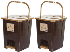 Kuber Industries Premium Plastic Pedal Dustbin 10 Ltr (Brown)-Pack of 2-KUBMART16411