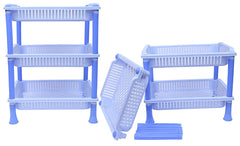 Kuber industries Plastic 2 Pieces 3 Layer Multi-Purpose Kitchen Storage Basket Rack (Blue)-CTKTC13250