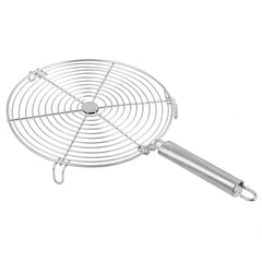 Kuber Industries Large kitchenware Round Roaster TAndoor Barbeque/Roti/Papad Jali Griller with Steel Handle (Silver), Standard