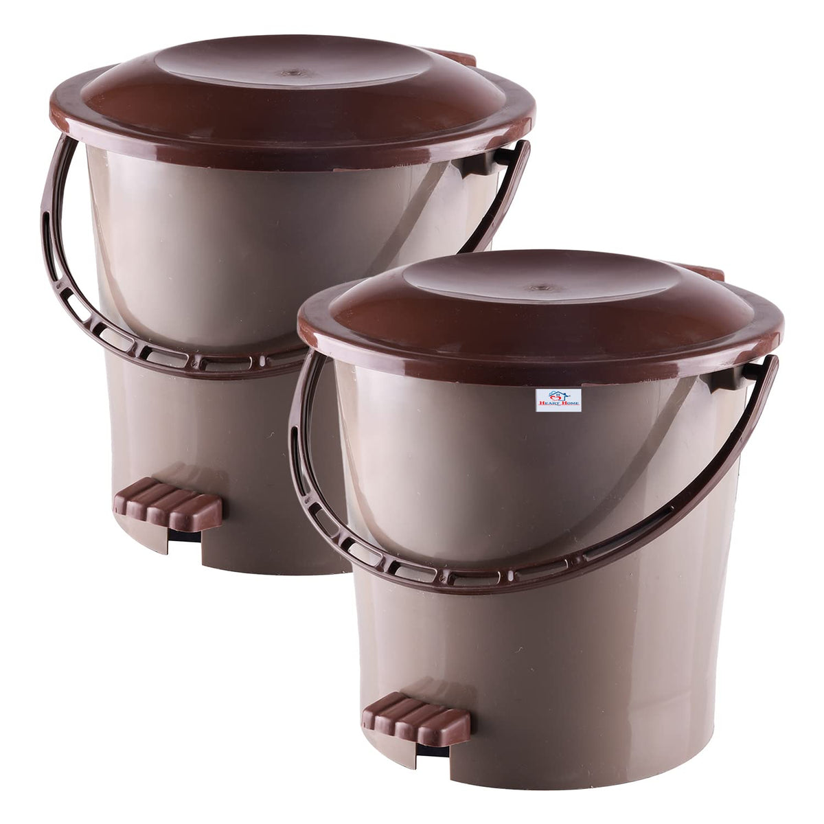Heart Home Pedal Dustbin|Plastic Pedal Dustbin|Kitchen Waste Paper Bin|Dustbin For Bedroom|5 Liter Dustbin|Pack of 2 (Brown)