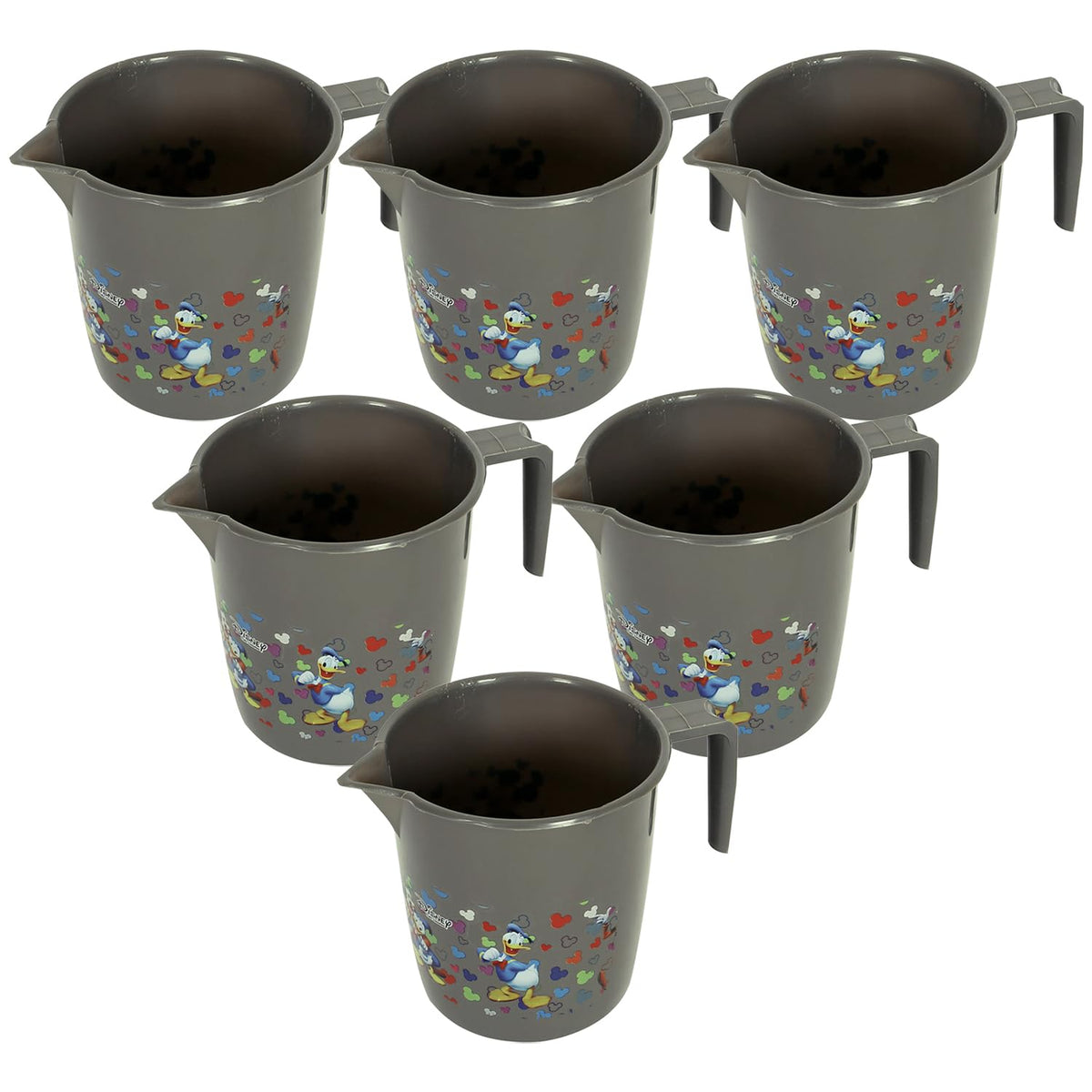 Kuber Industries Disney Team Bathroom Mug | Plastic Bath Mug for Bathroom | Mug for Bathroom | Mug for Toilet | Washroom Jug | 111 Bath Mug | 1 LTR | Pack of 6 | Gray