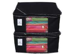Kuber Industries 2 Piece Non Woven Designer Saree Cover/Saree Bag/Storage Bag, 9 inch, Black