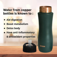 Kuber Industries Copper Water Bottle with Sipper, BPA Free & Non-Toxic, Leakproof, Durable & Lightweight, Added Health Benefits of Copper, Ergonomic Design & Easy to Clean (Green, 750 ML, Pack of 1)