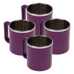 Kuber Industries Coffee Mug|Inside Stainless Steel Double Wall Tea Cup|Outside Plastic Stylish Milk Mug for Kids & Adults|Pack of 4 (Purple)