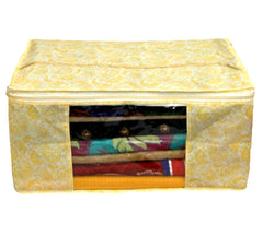 Kuber Industries Non Woven Saree Covers With Zip|Saree Covers For Storage|Saree Packing Covers For Wedding|Pack of 2 (Green & Gold)