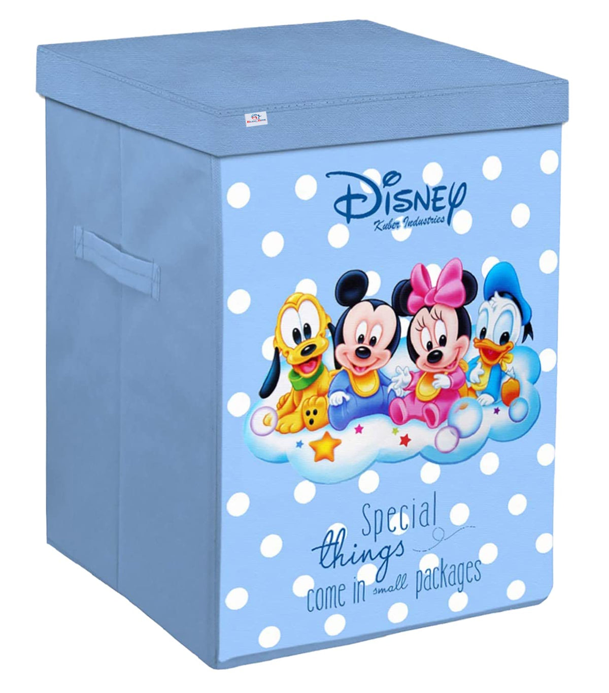 Heart Home Mickey Minnie & Friend Print Non-Woven Laundry Basket, Clothes Hamper For Laundry Closet, Bedroom, Bathroom With Lid & Handles (Blue) 54HH4091.