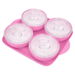Heart Home Food Grade Microwave Safe Plastic 1 Square Tray & 4 Bowls Set with Silicon Rubberized Ring Lid (Pink)-50HH01378