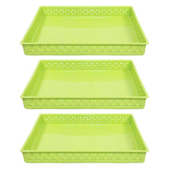 Kuber Industries Storage Tray|Versatile Plastic Storage Organizer|Rectangular Tray for Kitchen Storage|Storage Tray for Office|ALEXA-15|Pack of 3 (Green)