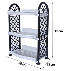 Heart Home Organising Rack|Unbreakable Plastic 3 Shelves Kitchen Storage Stand|Durable Wall Mounted Jar Kitchen Utensils Organizer (Gray)