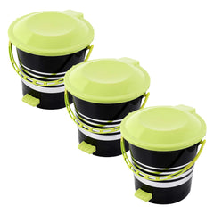 Kuber Industries Pedal Dustbin|Plastic Pedal Dustbin|Kitchen Waste Paper Bin|Dustbin For Bedroom|Green Lid 5 Liter Dustbin|Pack of 3 (Black)