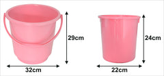 Kuber Industries 2 Pieces Plastic Bucket & Dustbin Set (Pink)