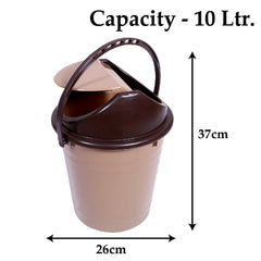 Heart Home Plastic Dustbin with Swinging Lid|Portable Garbage Basket & Round Trash Can for Home,Kitchen,Office,College,10 Ltr (Brown)