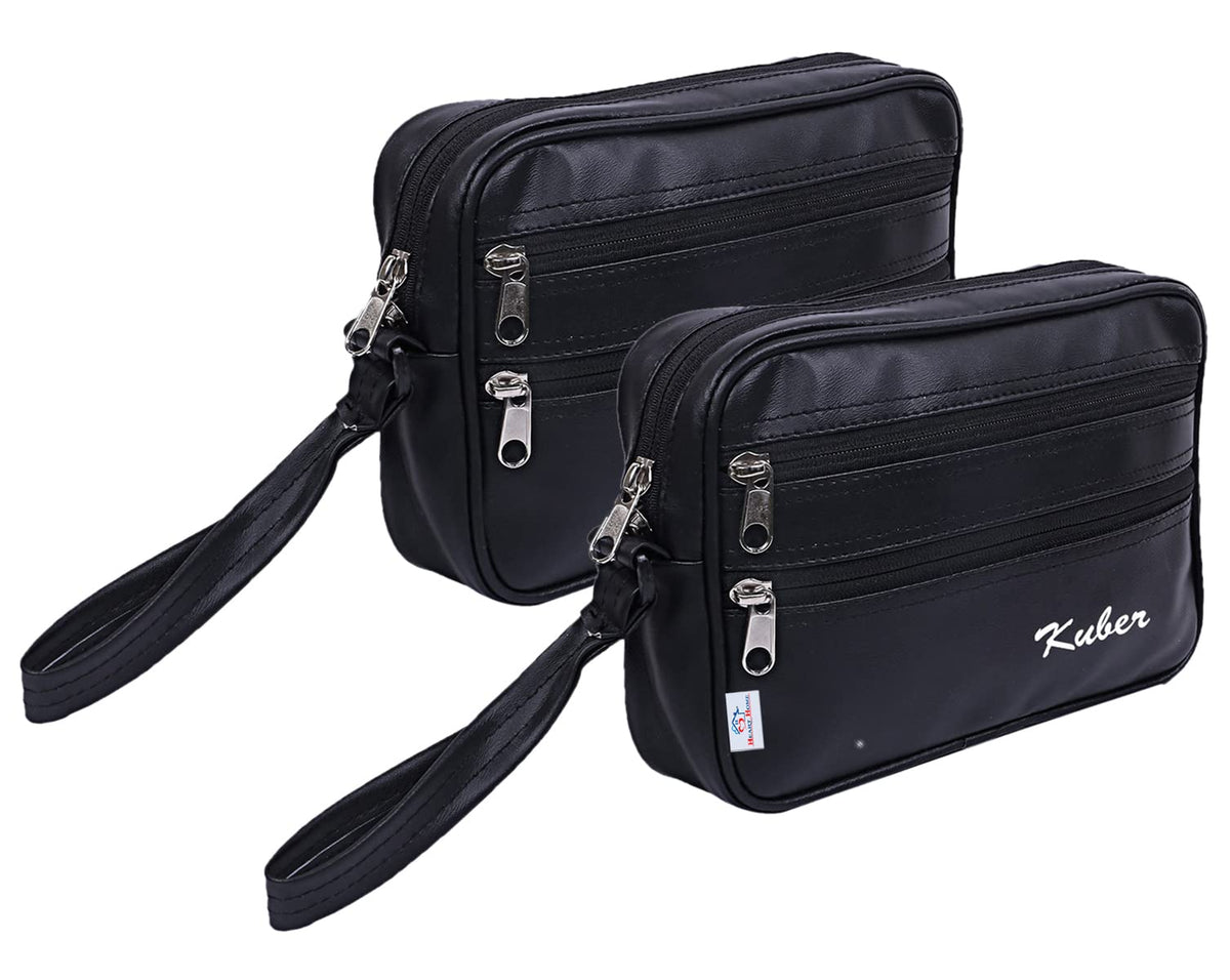 Heart Home Multiuses Soft Lether Messenger Bag/Toilerty Bag For Travel, Office, Business Pack of 2 (Black) 52HH4011