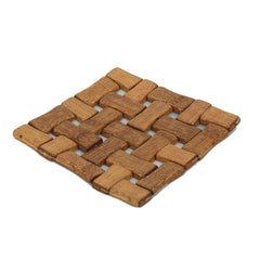 Kuber Industries Bamboo Wooden Coaster, Pan Pot Holder Heat Insulation Pad, Square 13 x 13 cm, 6 Piece Set -KI3428, Brown, Standard (NEWK20228)
