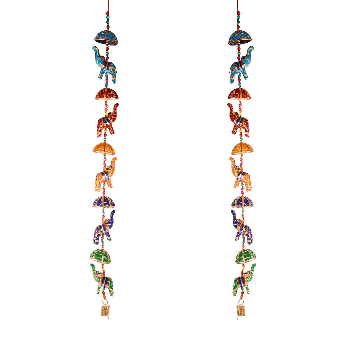 Kuber Industries Rajasthani Traditional Windchimes|5 Hanging Umbrella & Elephants|Polyester Handcrafted Latkan|Decorative Door Hanging Latkan|Pack of 2 (Multicolor)