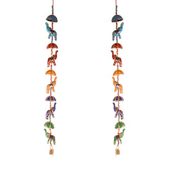 Kuber Industries Rajasthani Traditional Windchimes|5 Hanging Umbrella & Elephants|Polyester Handcrafted Latkan|Decorative Door Hanging Latkan|Pack of 2 (Multicolor)