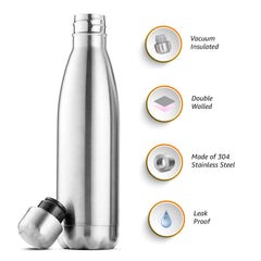 Heart Home Stainless Steel Insulated Round Water Bottle for Home & Traveling, 750ML Pack of 2 (Silver) 54HH4322.