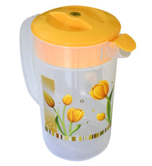 Kuber Industries Flower Printed Unbreakable Multipurpose Plastic Water Jug/Pitcher with Lid, 2.4 LTR. (Orange)-HS42KUBMART25245