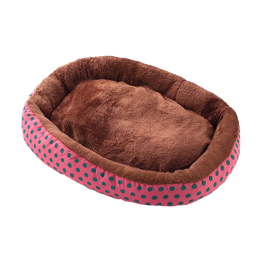 Kuber Industries Dog & Cat Bed|Soft Plush Top Pet Bed|Oxford Cloth Polyester Filling|Medium Washable Dog Bed|Circular Cat Bed with Rise-Edge Pillow|QY039RC-M|Red & Coffee