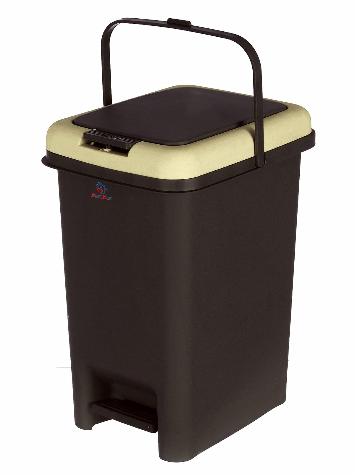 Heart Home Portable 10 Ltr Plastic Push And Pedal Dustbin With Lid & Handle Garbage Bins for Home Office (Black & Cream)