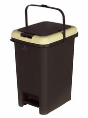 Heart Home Portable 10 Ltr Plastic Push And Pedal Dustbin With Lid & Handle Garbage Bins for Home Office (Black & Cream)