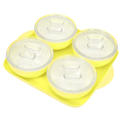 Kuber Industries Food Grade Microwave Safe Plastic 1 Square Tray & 4 Bowls Set with Silicon Rubberized Ring Lid (Green)-50KM01376