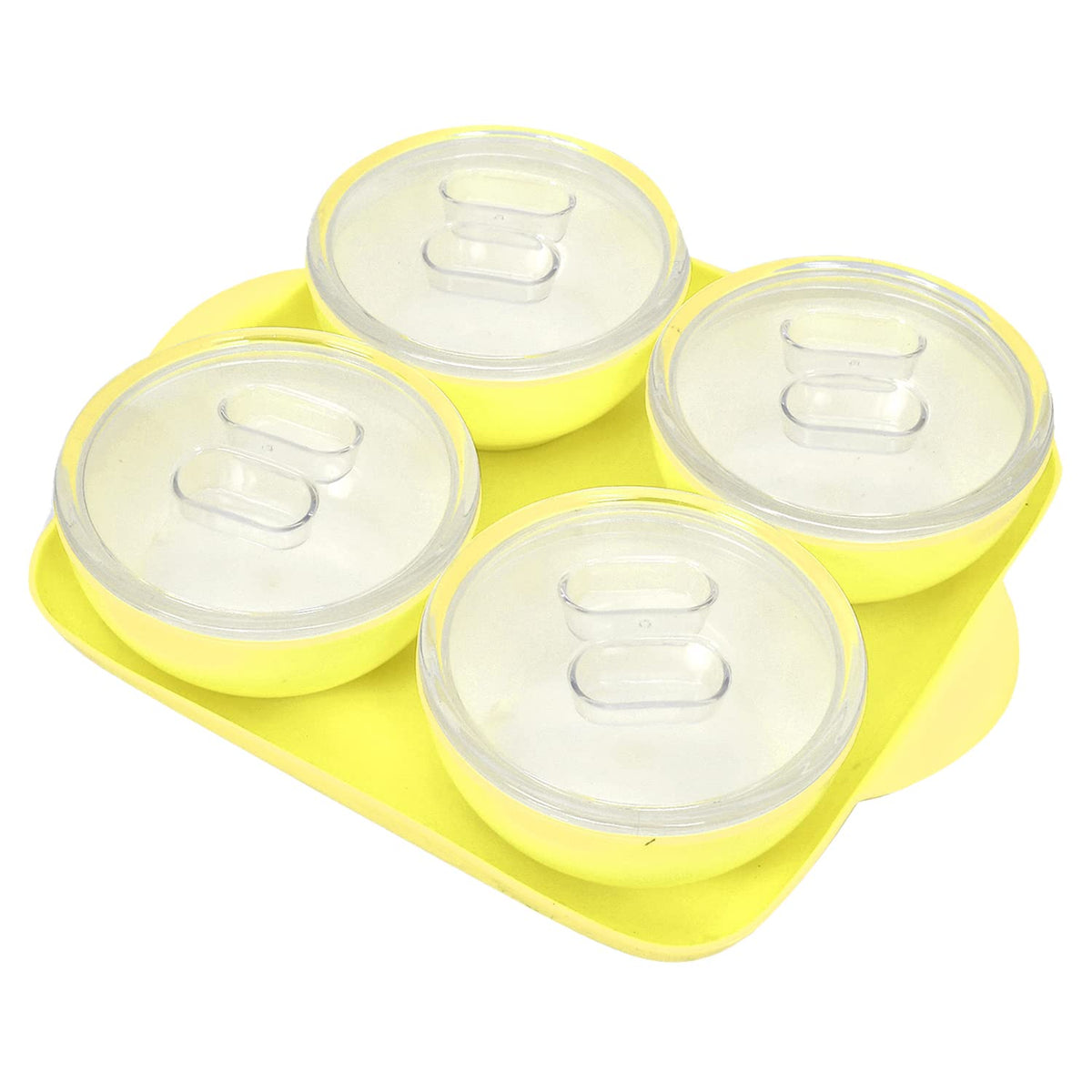 Heart Home Food Grade Microwave Safe Plastic 1 Square Tray & 4 Bowls Set with Silicon Rubberized Ring Lid (Green)-50HH01376