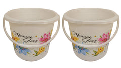 Kuber Industries Floral 2 Piece Plastic Bucket Set, 16 litres, Off White (CTKTC1837)