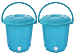 Kuber Industries Multipurposes Plastic Bucket with Lid & Tap System for Home Cleaning & Save Water, 18Ltr. Pack of 2 (Blue)