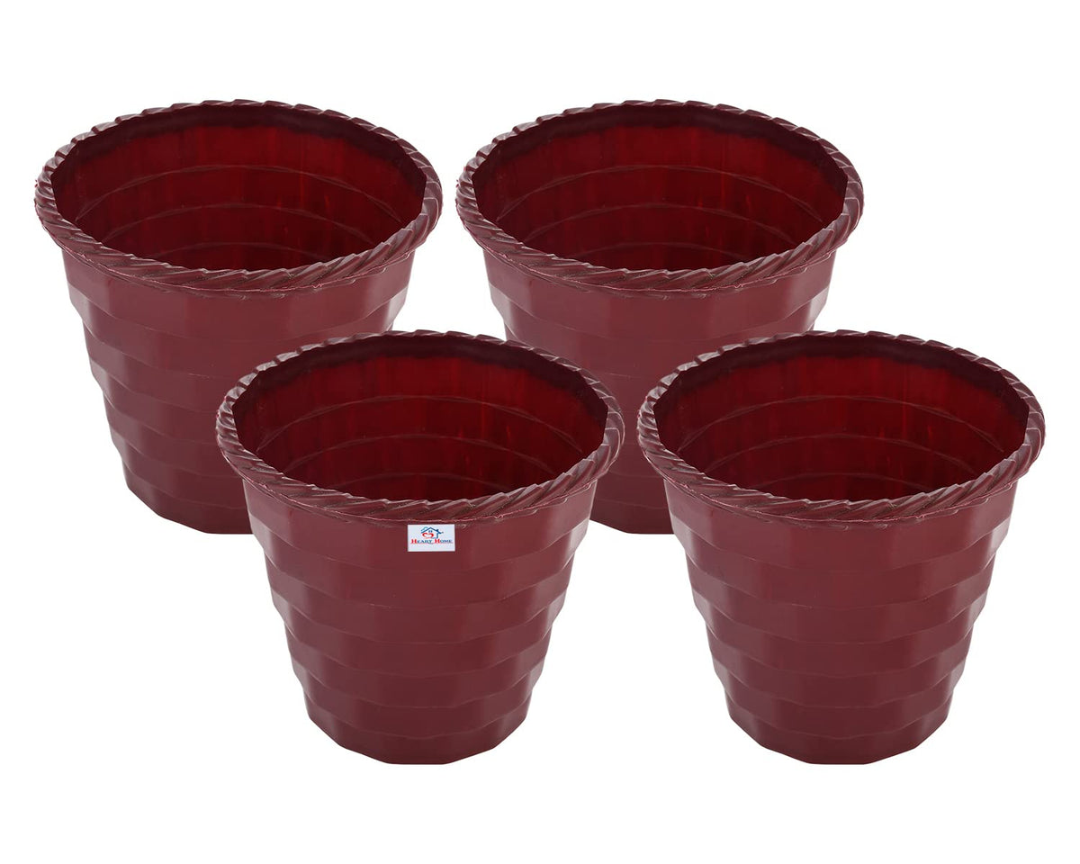 Heart Home Brick Flower Pot|Durable Plastic Flower Pots|Planters for Home Décor|Garden|Living Room|Balcony|8 Inch|Pack of 4 (Maroon)