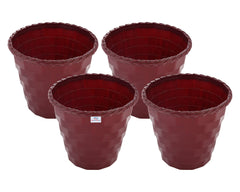 Heart Home Brick Flower Pot|Durable Plastic Flower Pots|Planters for Home Décor|Garden|Living Room|Balcony|8 Inch|Pack of 4 (Maroon)