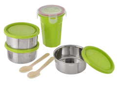 Heart Home Stainless Steel Lunch Box Set with Carry Bag for Office, College and School for Men, Women Kids (Green)-HS42HEARTH25120