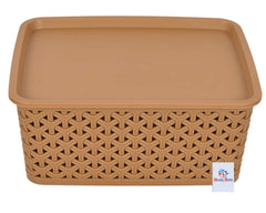 Heart Home H7 Plastic Baskets with Lid, Stackable Lidded Knit Storage Organizer Bins Perfect for Storing Large Household Items (Multi)-HEART11903, Standard