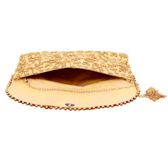 Kuber Industries Embroidery Golden Pearl Border Clutch|Hand Purse & Pearls Handle With Magnetic Lock For Woman,Girls (Peach)