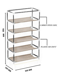 Kuber Industries Shoe Rack|Non-Woven 5 Shelves Shelf|Foldable Storage Rack Organizer for Shoe, Books (Black)