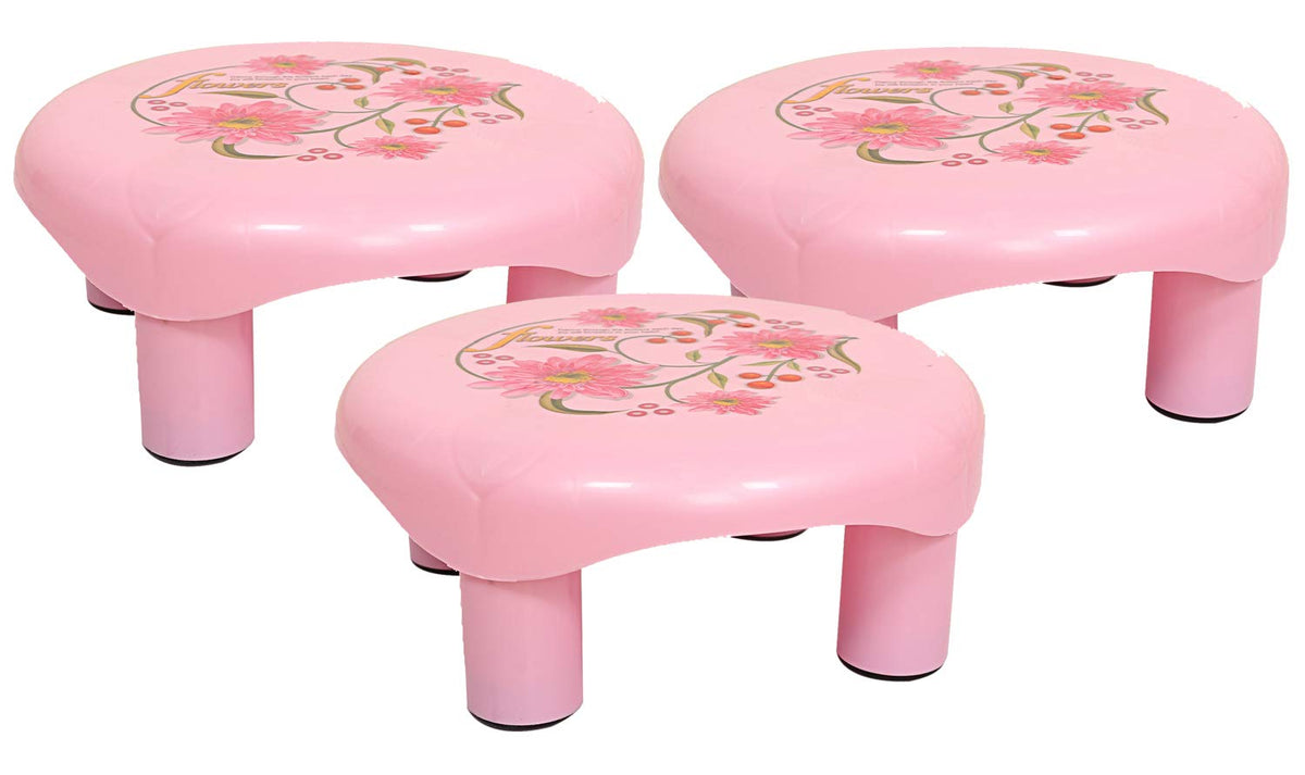 Kuber Industries Floral 3 Piece Plastic Bathroom Stool, Pink