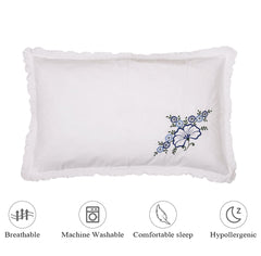 Kuber Industries Embroidery Pattern Breathable & Soft Cotton Pillow Cover for Sofa, Couch, Bed, Set of 2 (White) 54KM4113