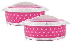 Heart Home Dot Printed Inner Steel Casserole with Lid, 1500ml- Pack of 2 (Pink)-HS42KUBMART25027