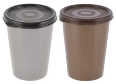 Kuber Industries Plastic Glass/Tumbler with Lid, 300ml- Set of 2 (Grey & Brown)-HS43KUBMART25677