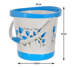 Kuber Industries Multiuses Floral Print Plastic Bucket with Handle, 18 litre (Blue & White)-46KM0375