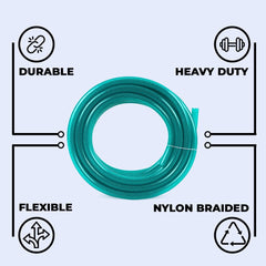 Kuber Industries Basic PVC with Nylon Braided Water Pipe 15 Meter|Multi-Utility Water Pipe for Garden, Car Cleaning & Pet Cleaning|Heavy Duty & Leak Proof Hose Pipe|Green |